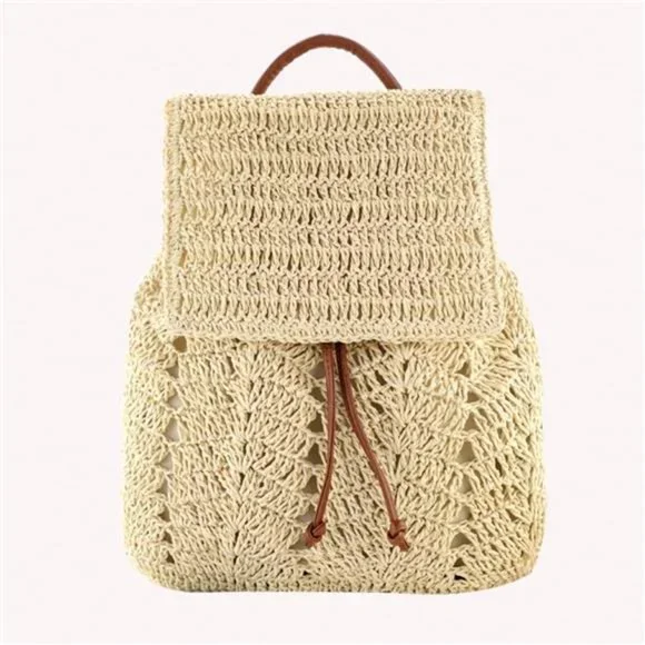 Aktudy Women Straw Backpack, Beach Woven Handbag Boho Shoulders Bag, Flap Top Ha
